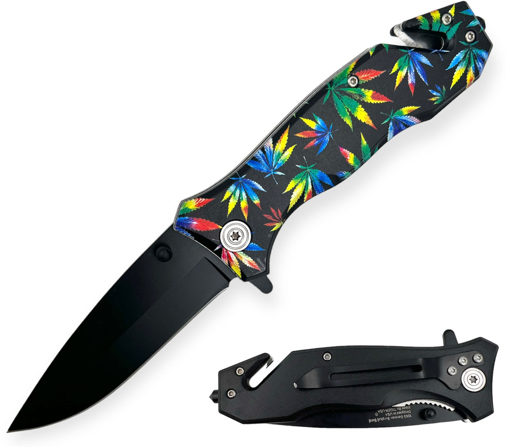 Tiger Usa® Folding Knife W. Clip  Colorfull plant