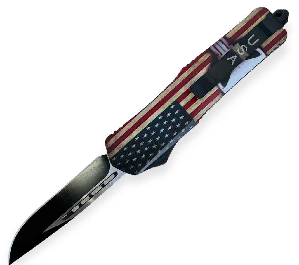 OTF Knife Drop Point American Falg  w/Skull