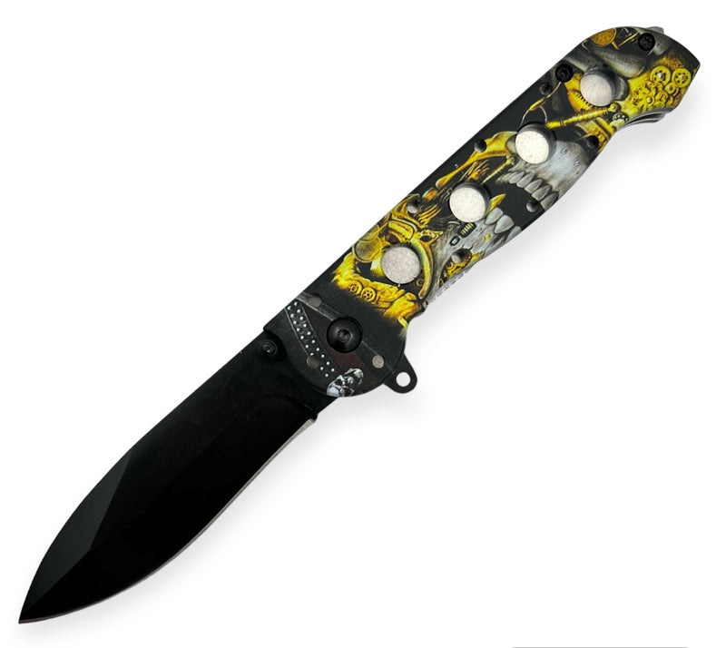 Tiger Usa® Spring Assisted Knife  Yellow Skull
