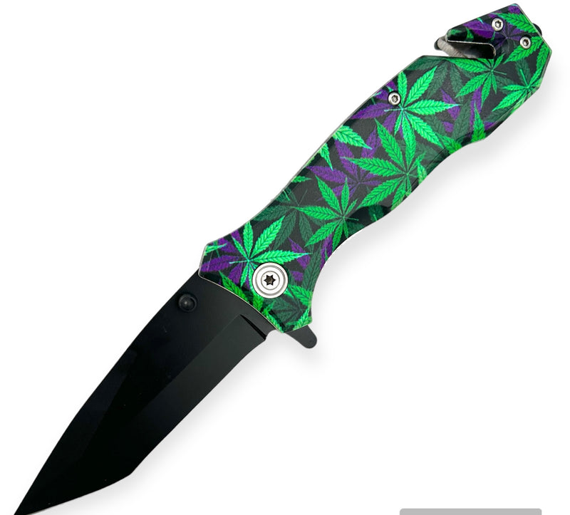 Folding Knife W. Clip  Green rasta