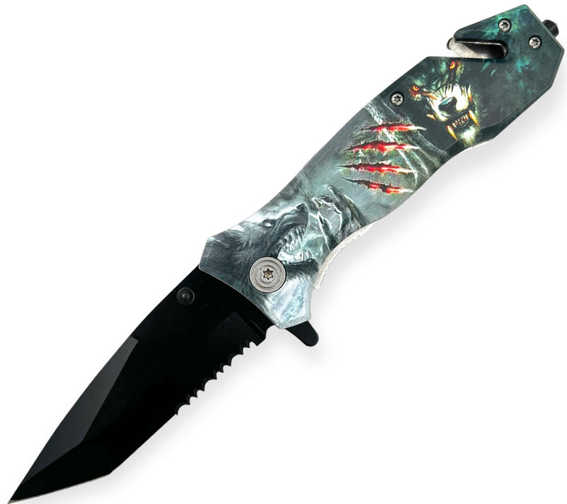 Folding Knife W. Clip All Black WOLF