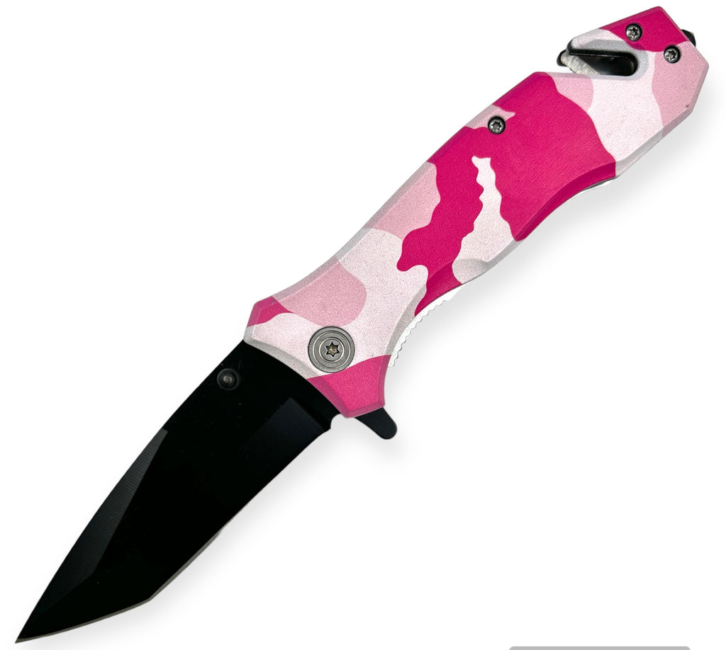 Folding Knife W. Clip PINK CAMO 1