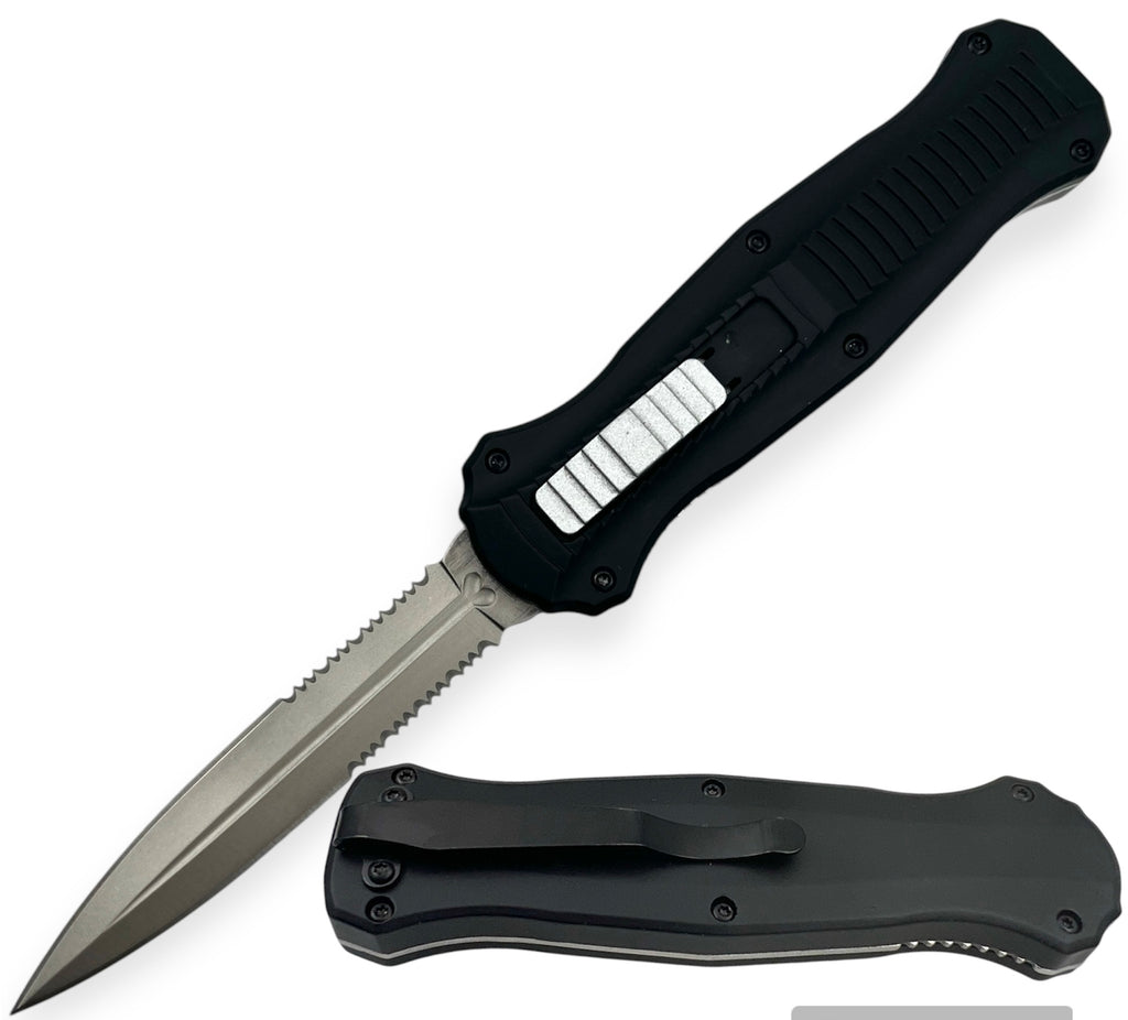 OTF Knife Double Blade Half Serrated