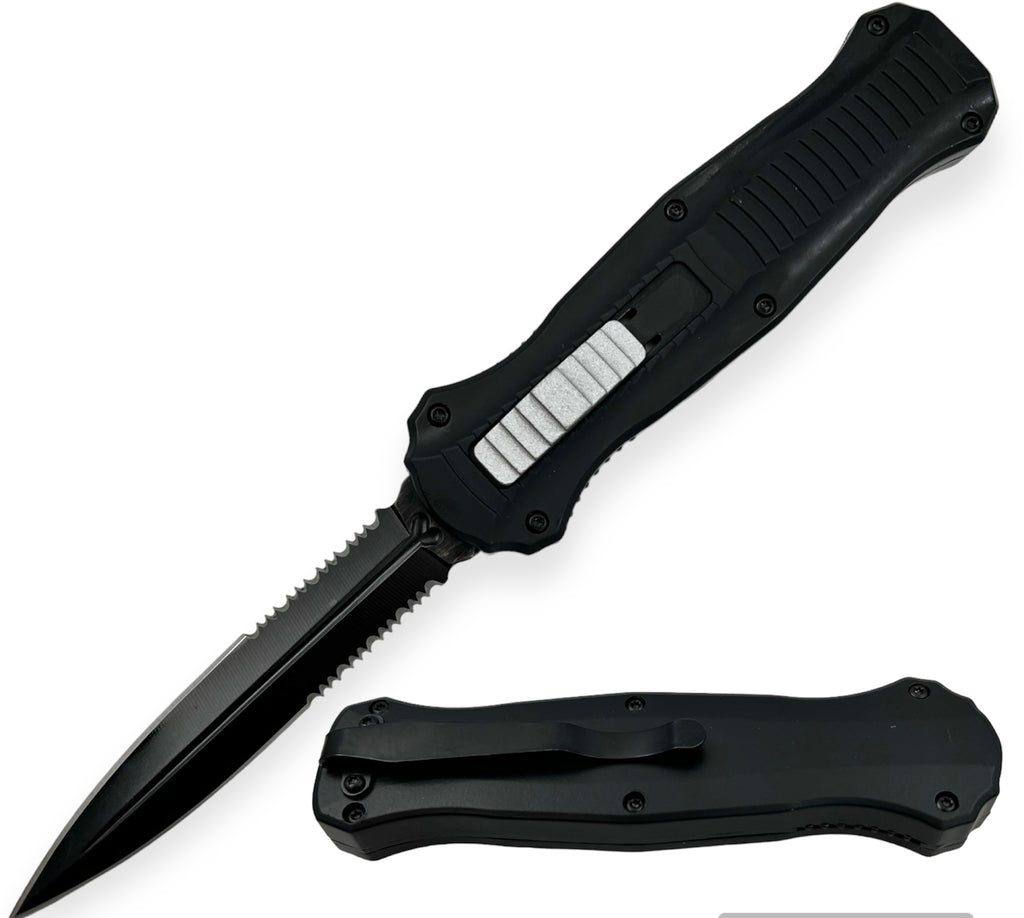 OTF Knife Double  Side Half Serrated  Black