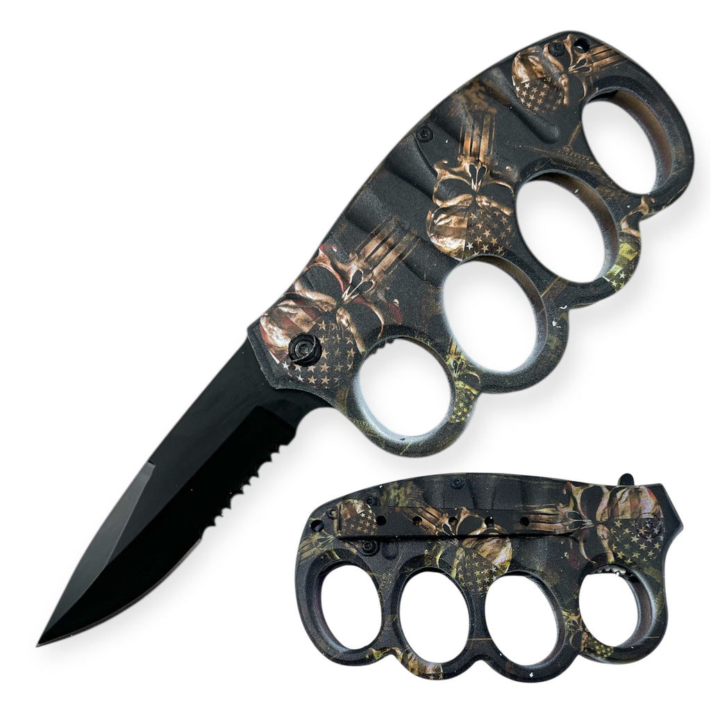 8 Inch Matryk Extreme Spring Action Trench Knife Skull