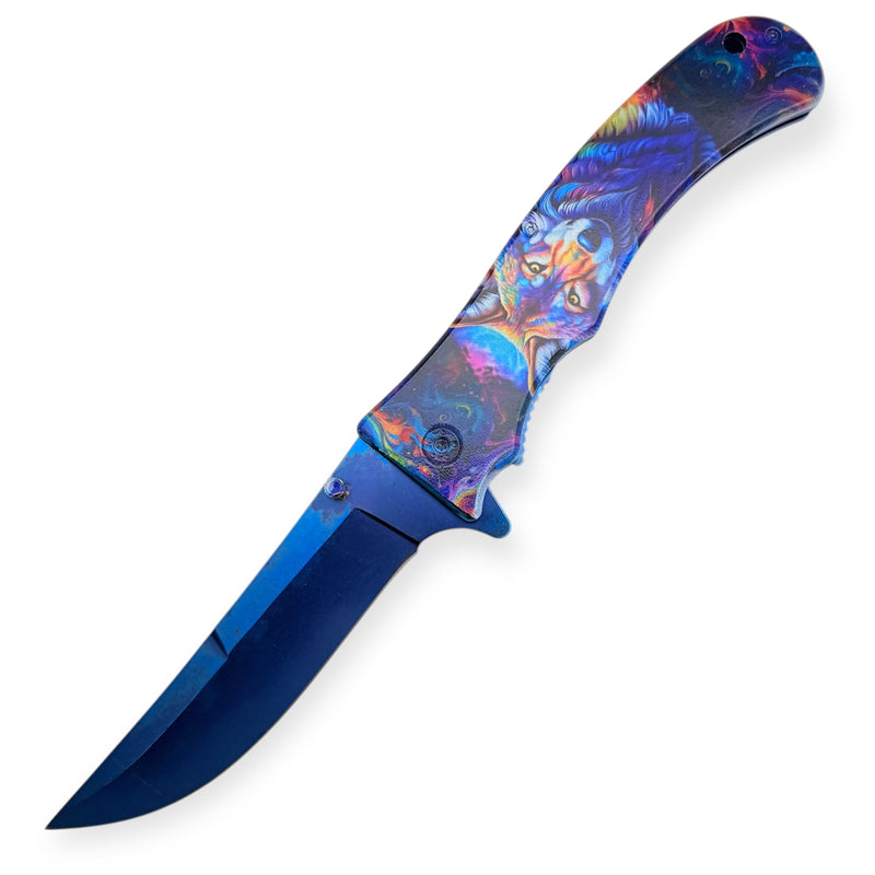Tiger Usa® XL Heavy Duty Knife With Clip Mystic Wolf
