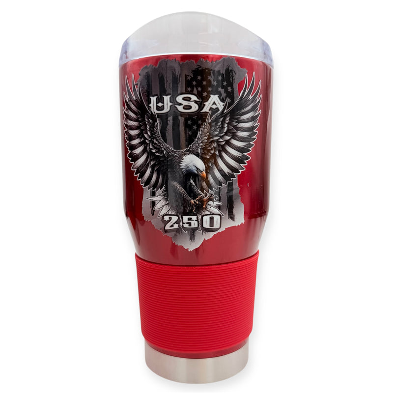 Coolie  Tumbler Red Color 24 OZ Color Customized 1776-2026 Flag Whitte/Black