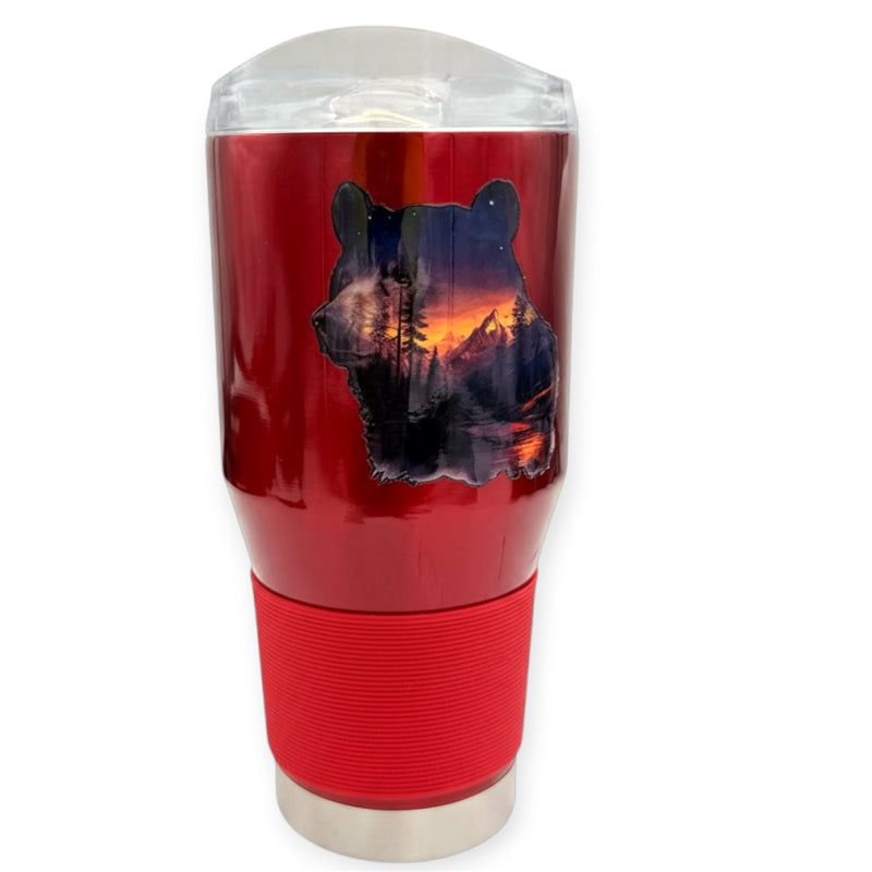 Coolie  Tumbler Red Color 24 OZ Color Customized Sun Set Bear
