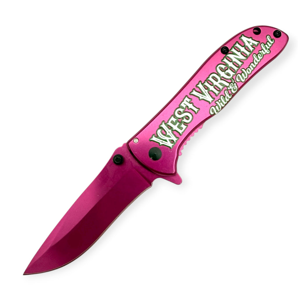Spring Assisted Folding Knife - PINK West Virginia (Wild & Wonderful)