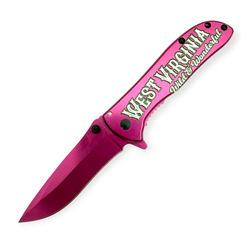 Spring Assisted Folding Knife - PINK West Virginia (Wild & Wonderful)