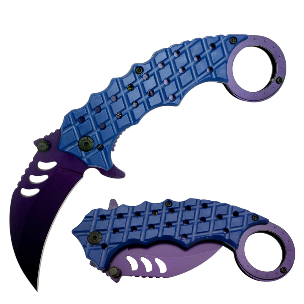 Tiger USA Karambit Style Trigger Assist Knife - PURPLE AND BLUE