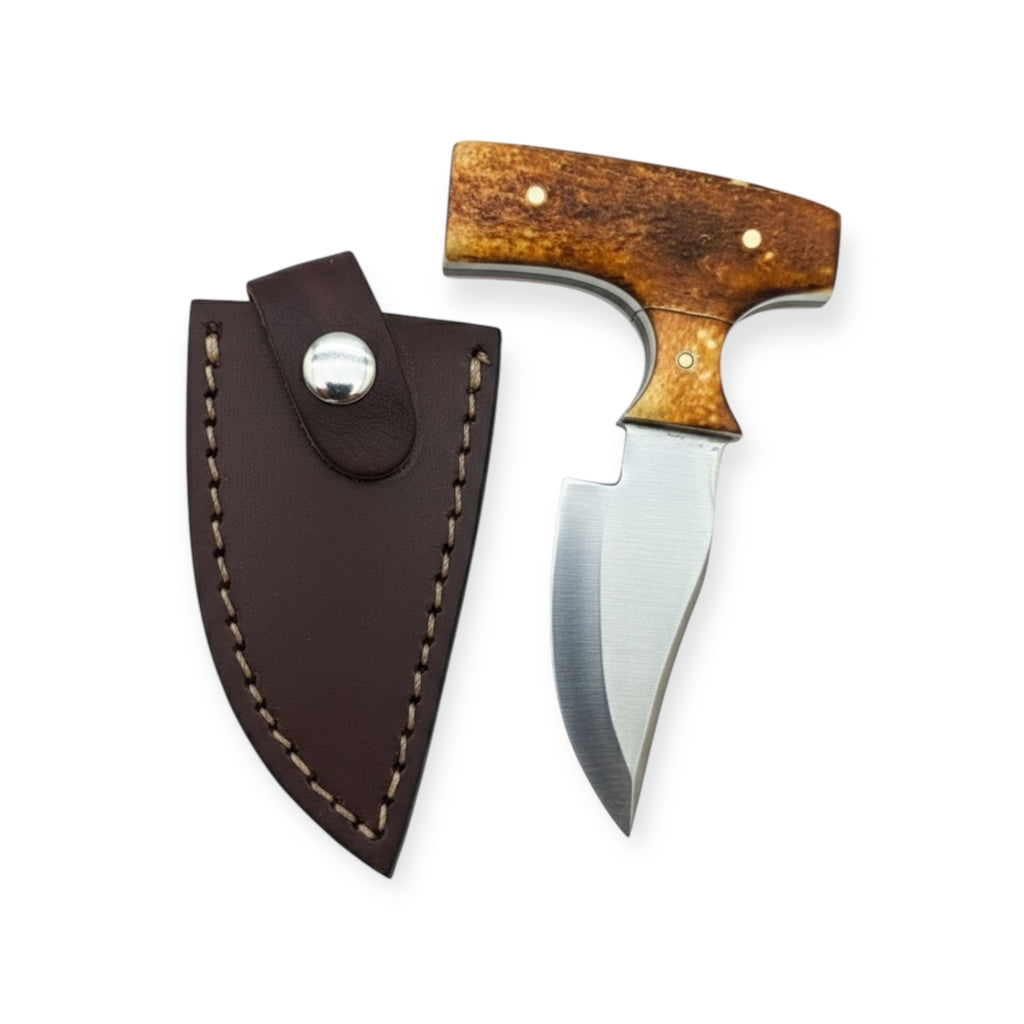 Red Deer® 5.0 inc Fighter  Back Up Push Dagger Light Brown W/Leather Case