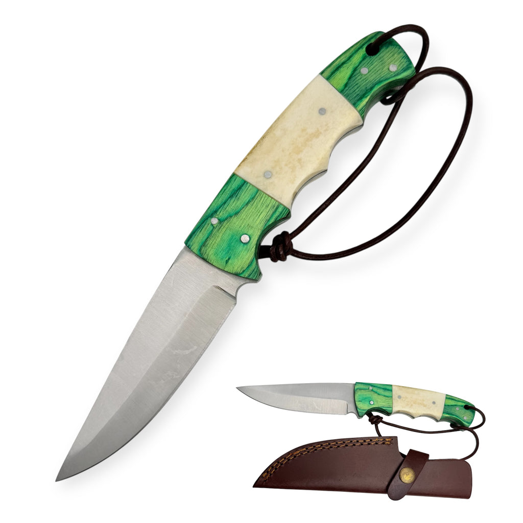 Red Deer® Skinner Full Tang Pakka Wood Handle Genuine Leather