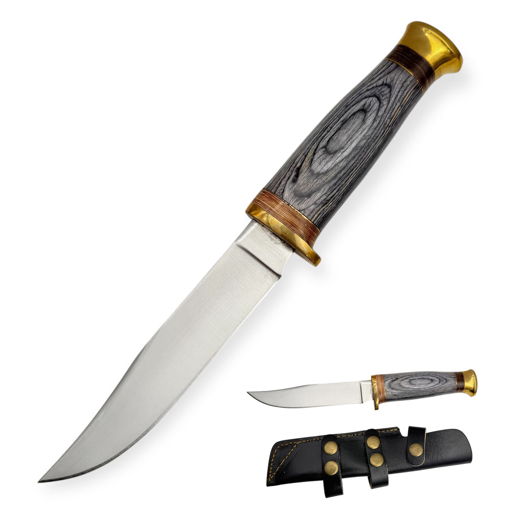 Red Deer® Hunting Knife Grey W/Leather Sheath (clip-point)