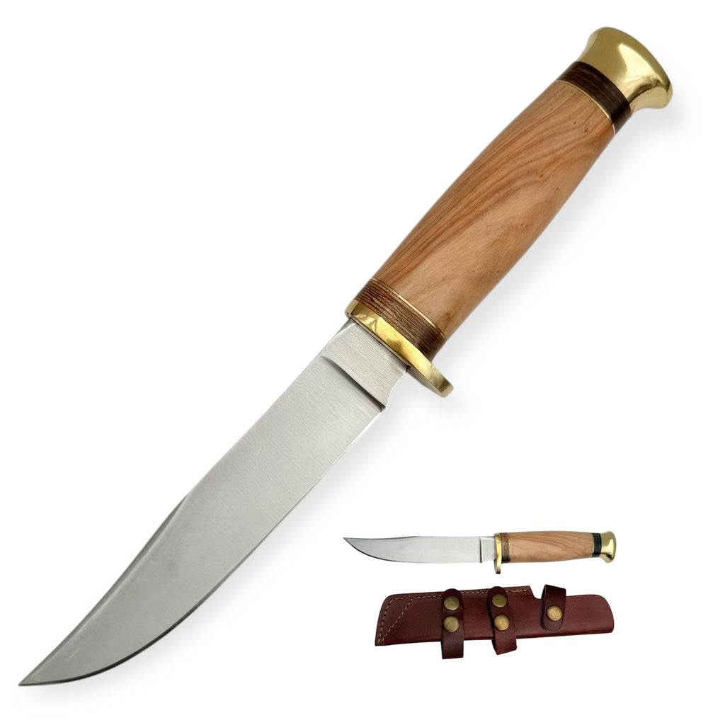 Red Deer® Hunting Knife Light Brown  W/Leather Sheath (clip-point)