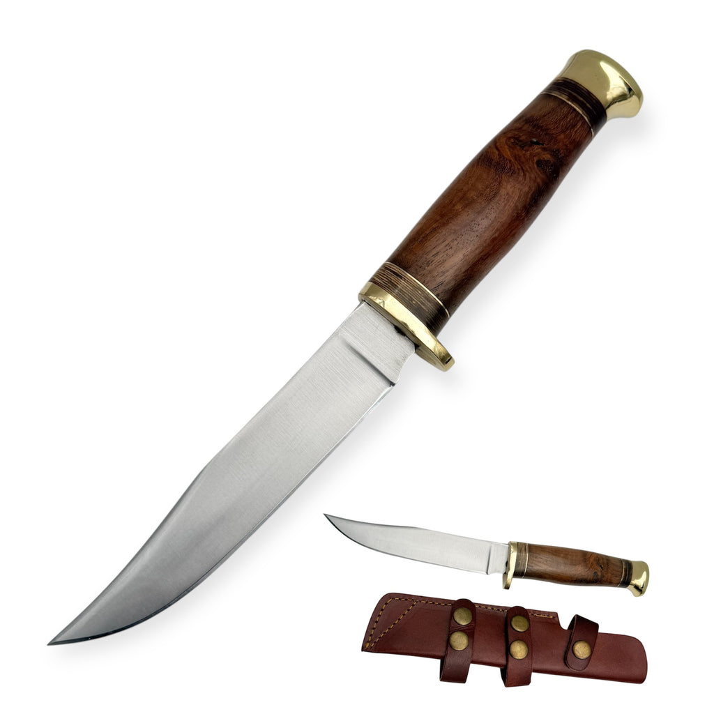 Red Deer® Hunting Knife Dark Brown  W/Leather Sheath (clip-point)