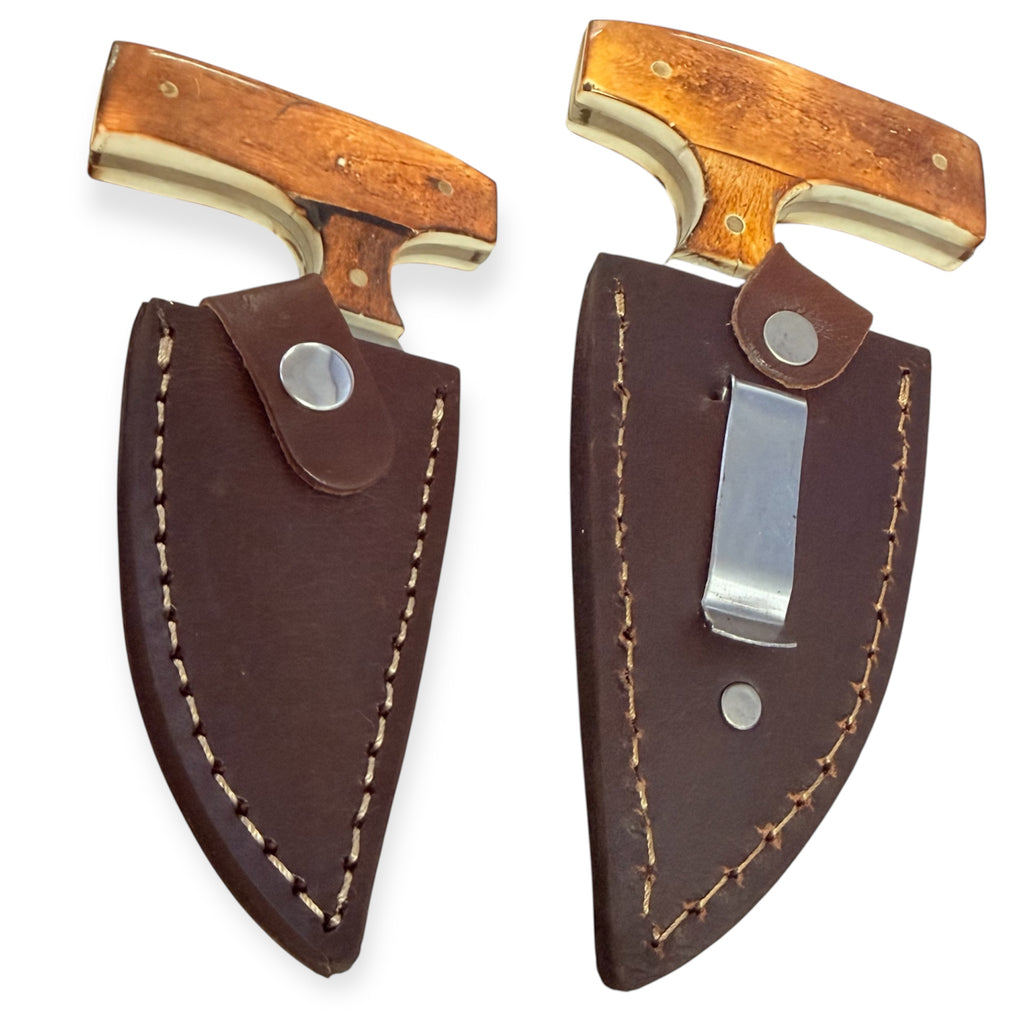 Red Deer® 5.0 inc Fighter  Back Up Push Dagger Light Brown W/Leather Case
