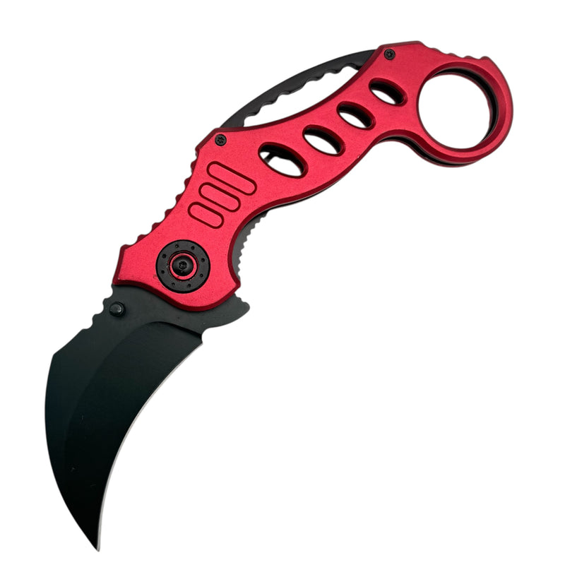 Tiger-USA Spring Assisted Karambit Knife - Black With Red