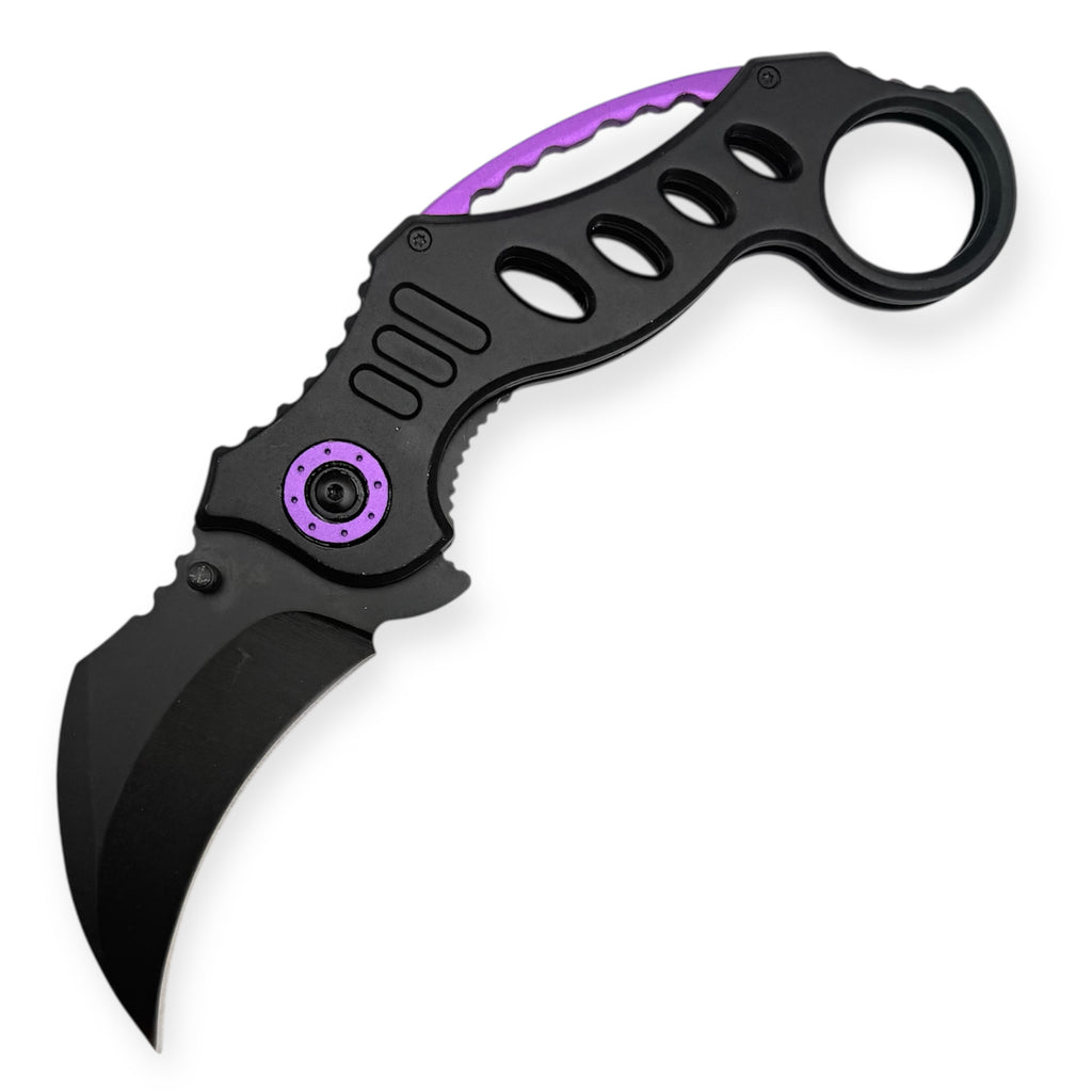 Tiger-USA Spring Assisted Karambit Knife - Black With Purple