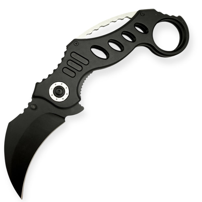 Tiger-USA Spring Assisted Karambit Knife - Black With Silver