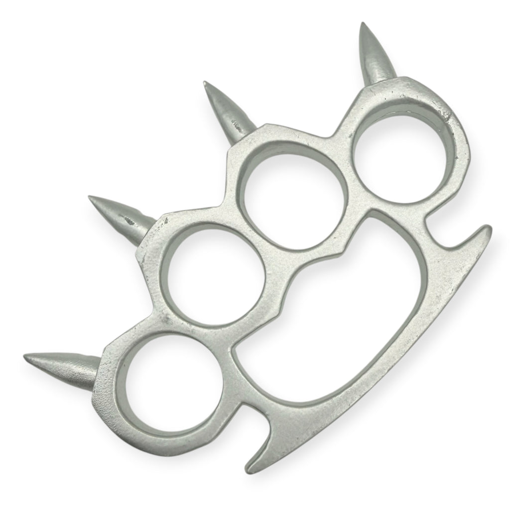 Spiked Solid Steal Knuckle Duster - Silver