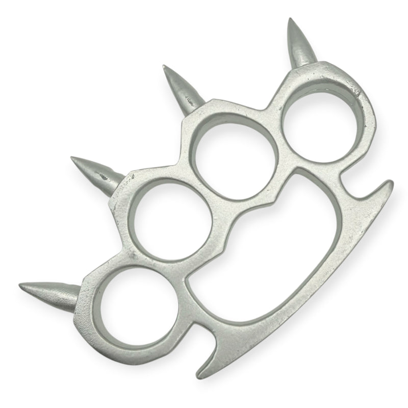 Spiked Solid Steal Knuckle Duster - Silver