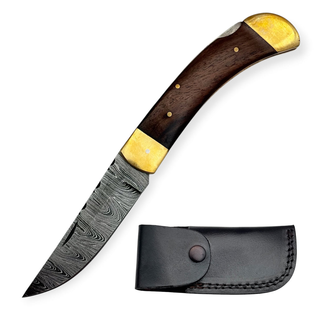 8.75 Inch Red Deer® Damuscus Folding Knife W Case Drop Point