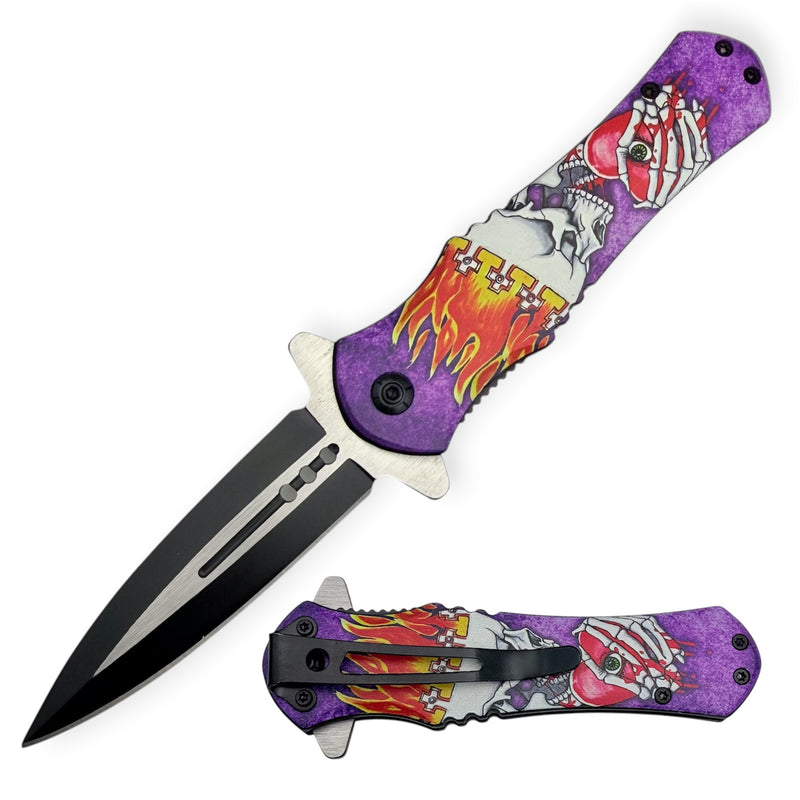 Tiger-USA Spring Assisted Knife - Take a Heart (Purple)