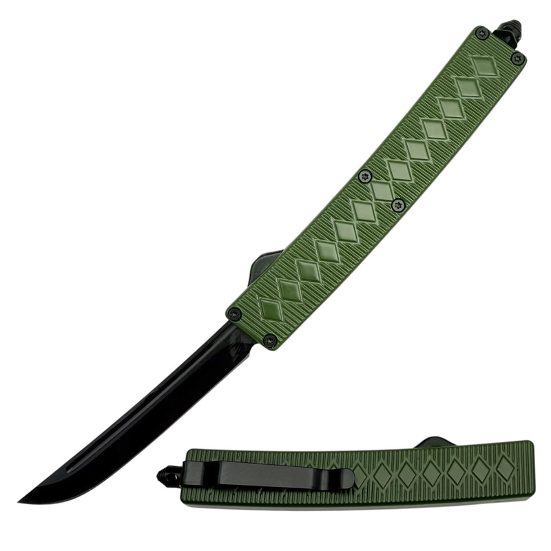 Diamond Grip Tactical Knife OTF Olive Green