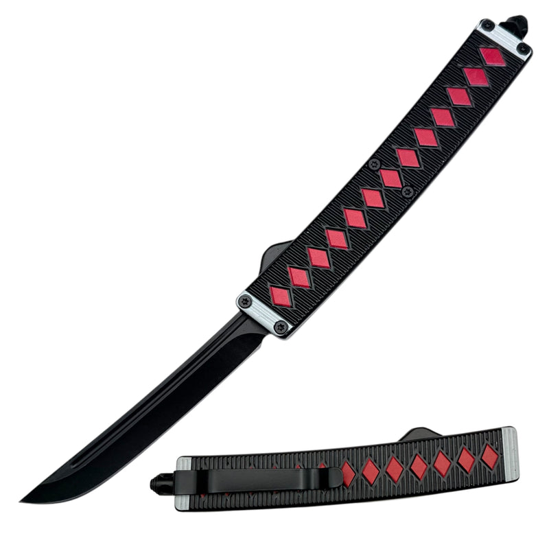 Diamond Grip Tactical Knife OTF  Black/Red