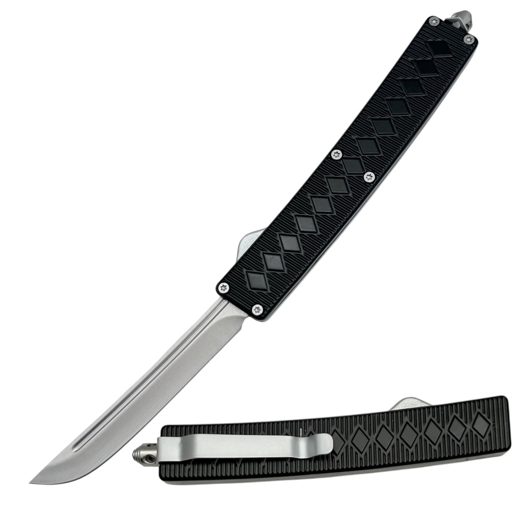 Diamond Grip Tactical Knife OTF Black/Silver