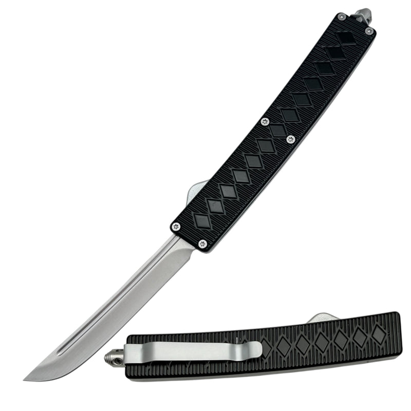 Diamond Grip Tactical Knife OTF Black/Silver