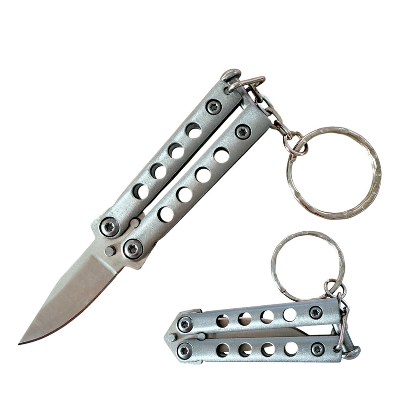 3.5 Inch Mini Butterfly Keychain Knives - Silver