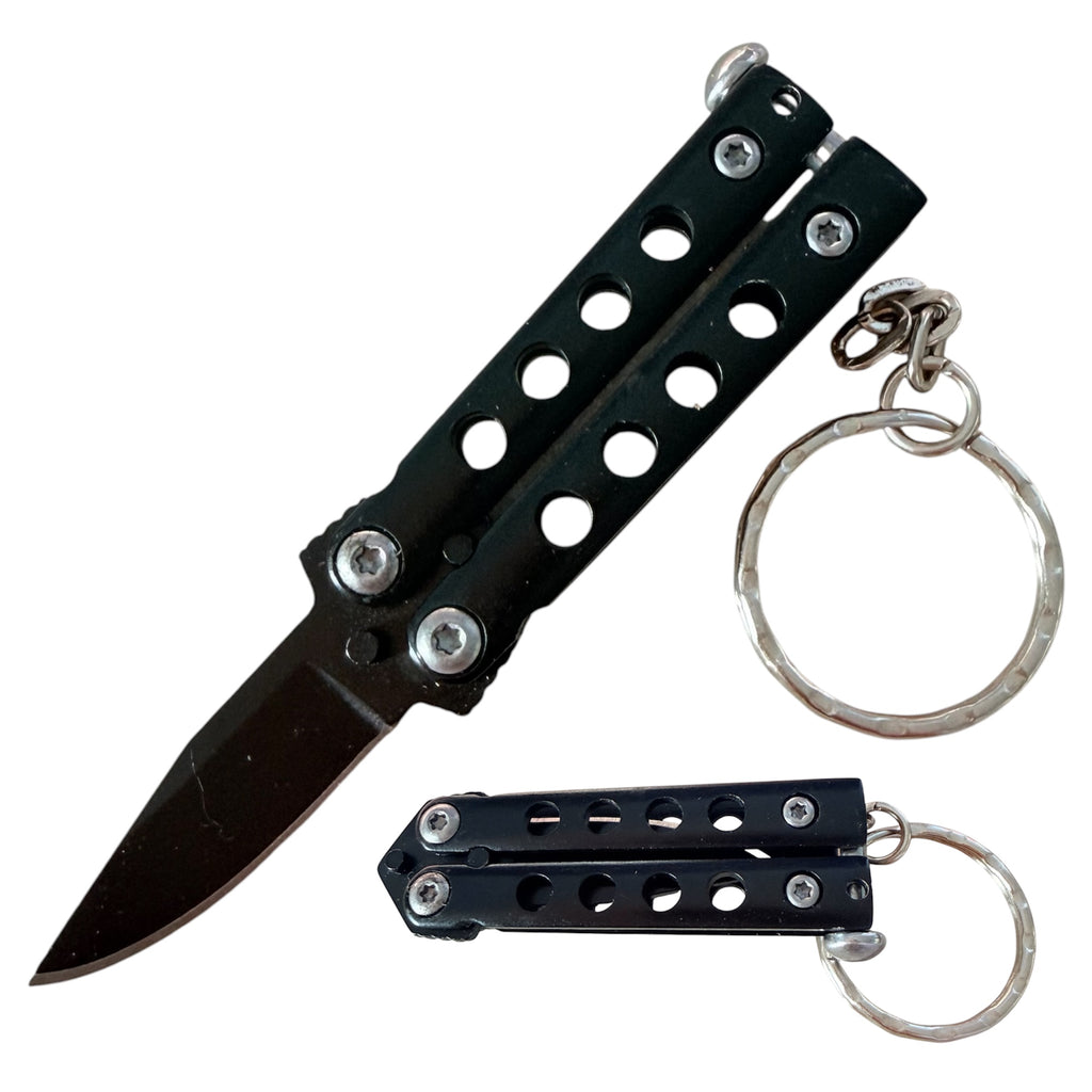 3.5 Inch Mini Butterfly Keychain Knives - Black