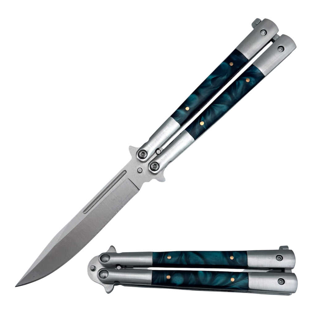 The Milano Pearl Blue Butterfly Knife