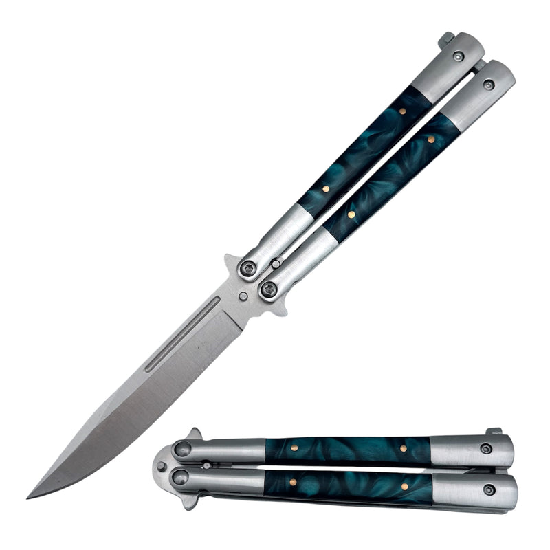 The Milano Pearl Blue Butterfly Knife