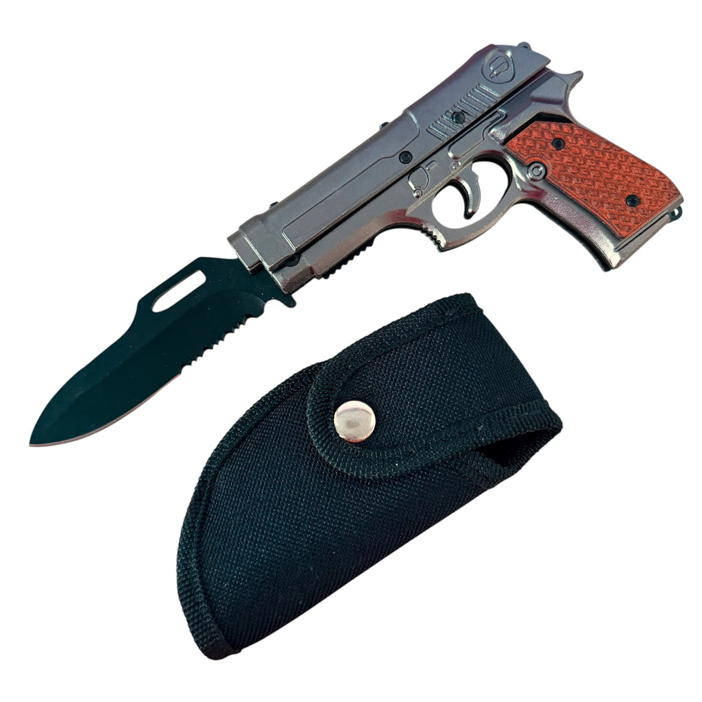 Tiger-USA Lock, Stock and Cock Back Pistol Spring Assisted Knife Grey