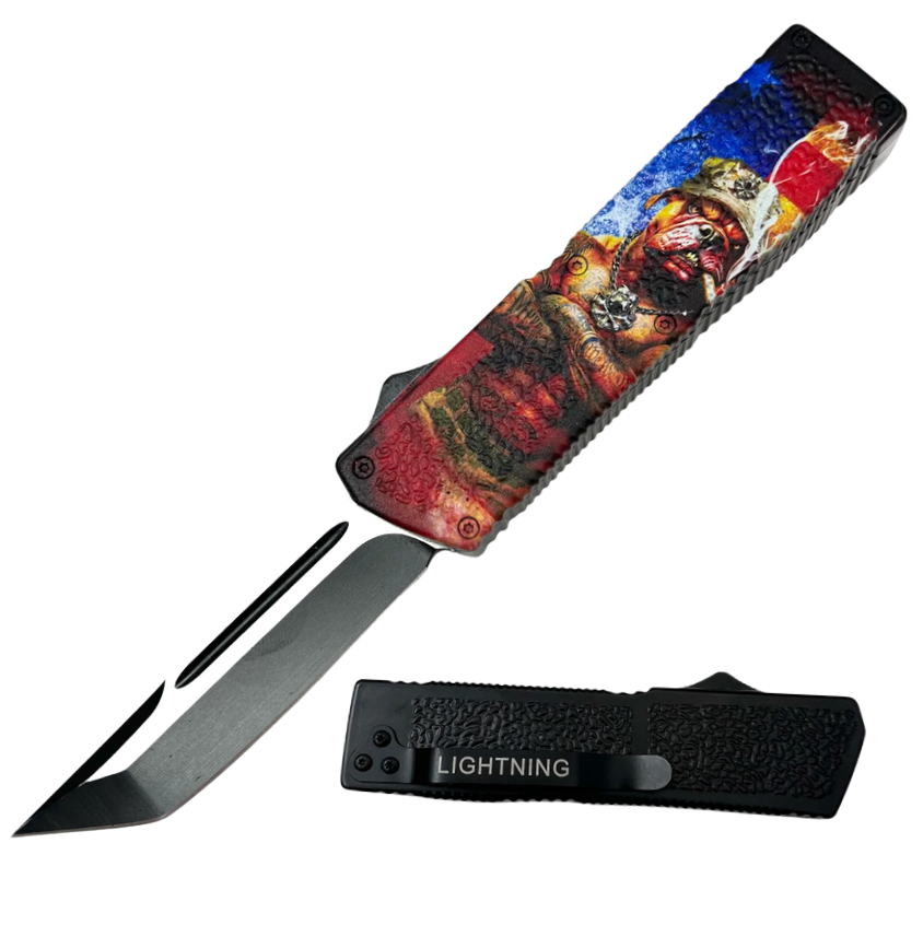 Lighting OTF Knife Tanto Half Cerrated American Dog