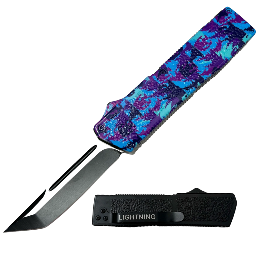 Lighting OTF Knife Tanto Half   Bigfoot Camo Purple