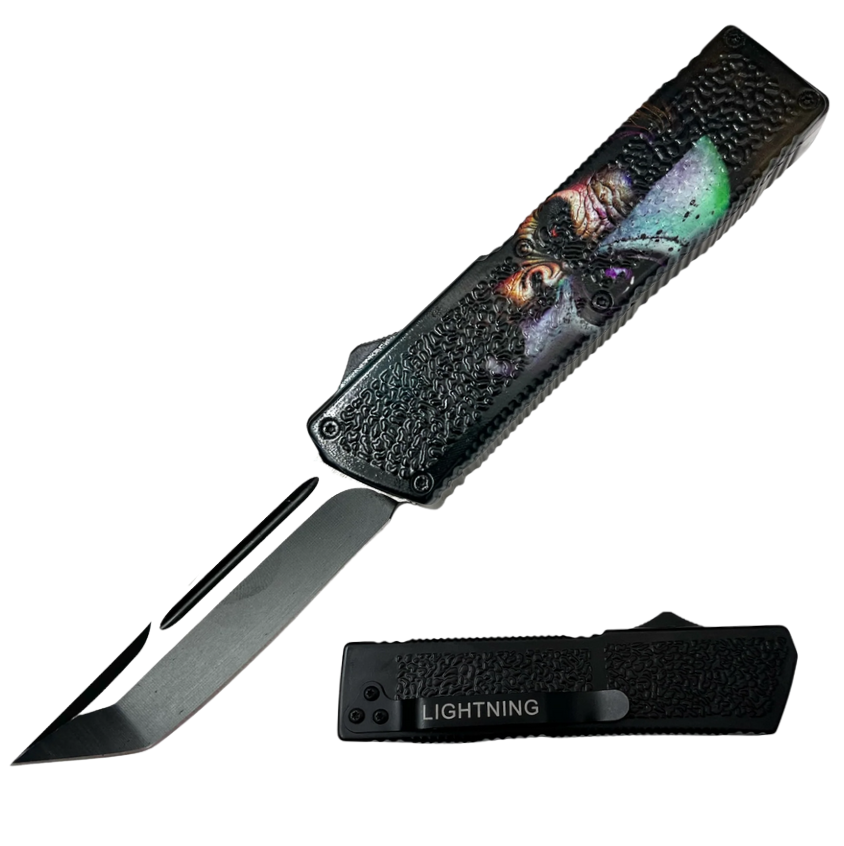 Lighting OTF Knife Tanto Half  Alien Big foot Conspiracy