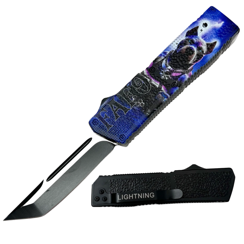 Lighting OTF Knife Tanto   Blue Dog FaFo