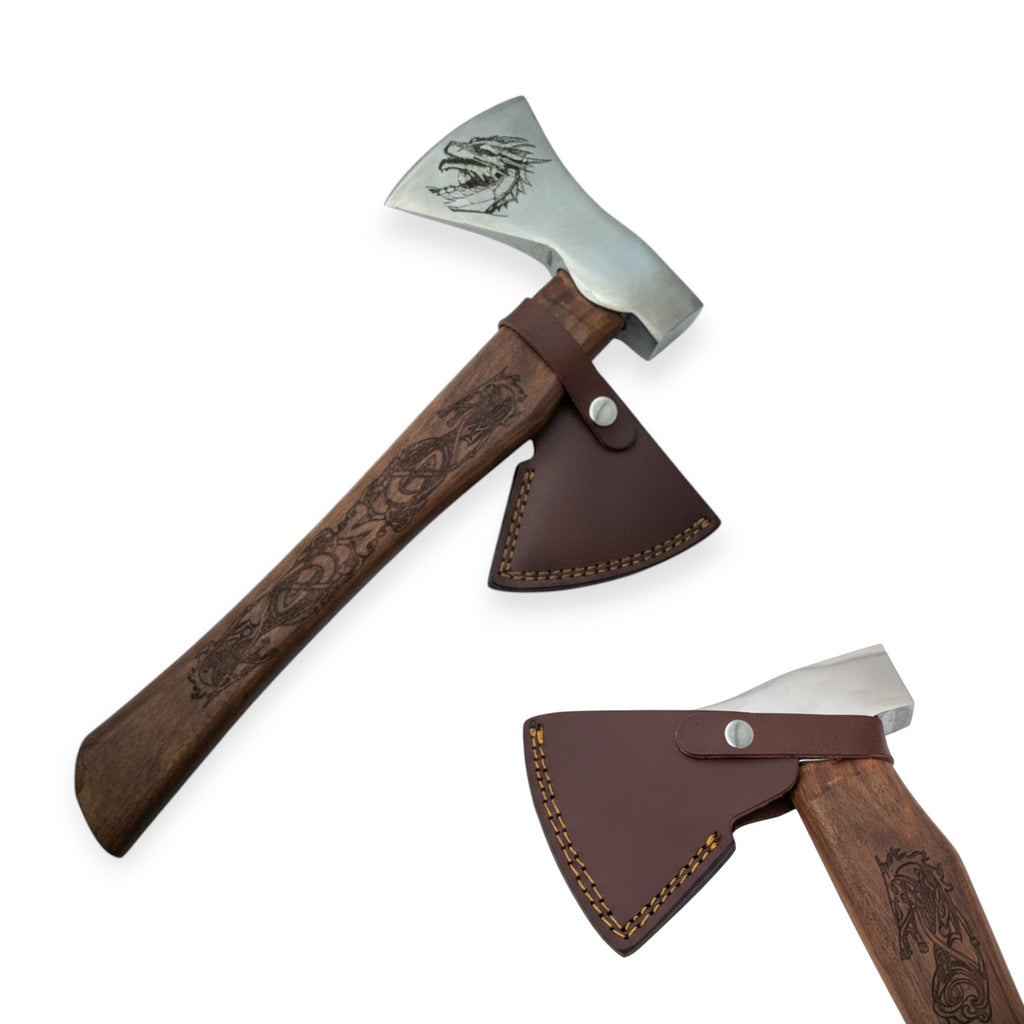 Axe SS Blade With Leather Sheath Dragon