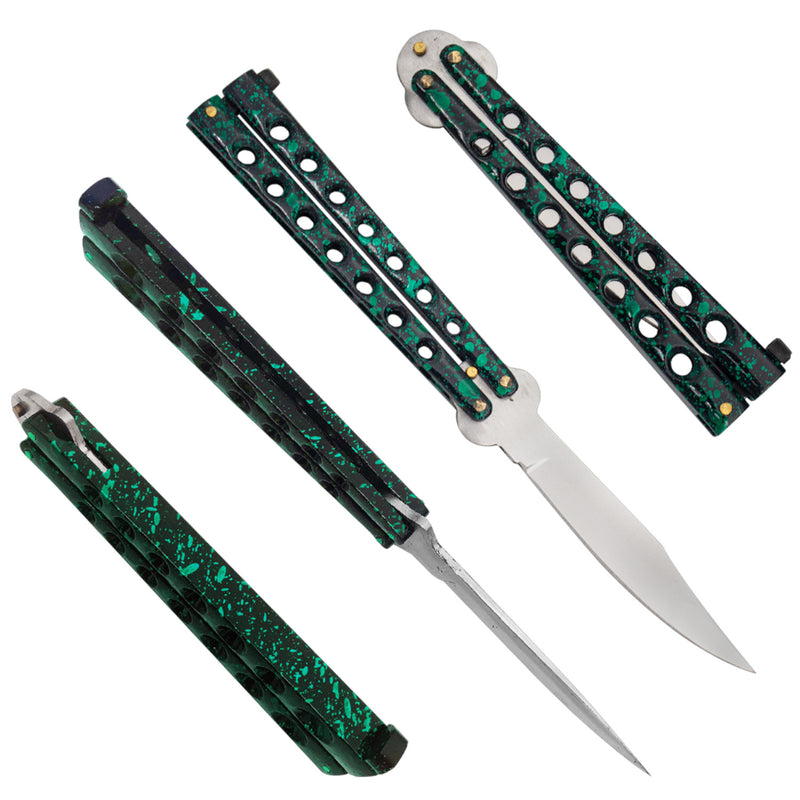Heavy Duty Green Splatter Drop Point Dual Flip side folding knife Made in Taiwan