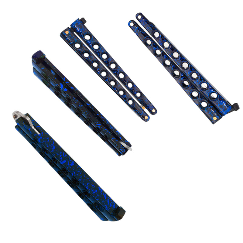 Heavy Duty Blue Splatter Drop Point Dual Flip side folding knife Made in Taiwan