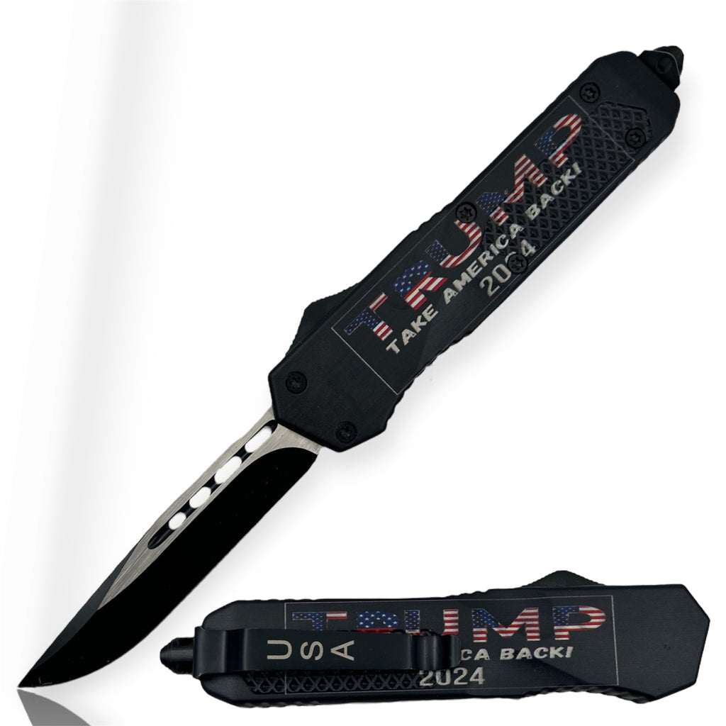 OTF Automatic Knife Trump 2024 Black Handle Drop Point