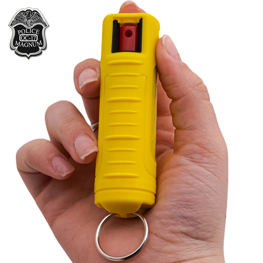 1/2 Ounce Clamshell Pepper Spray with Clip and Keychain - Yellow