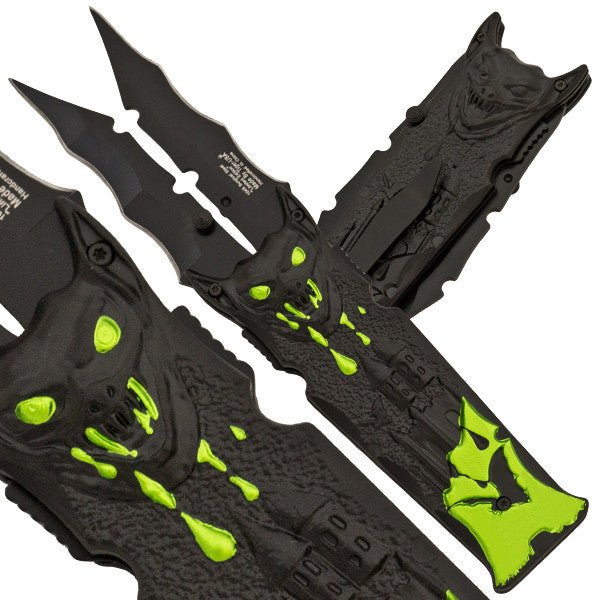 Vampire Zombified Bat Slicer Dual Blade Folding Knife, , Panther Trading Company- Panther Wholesale