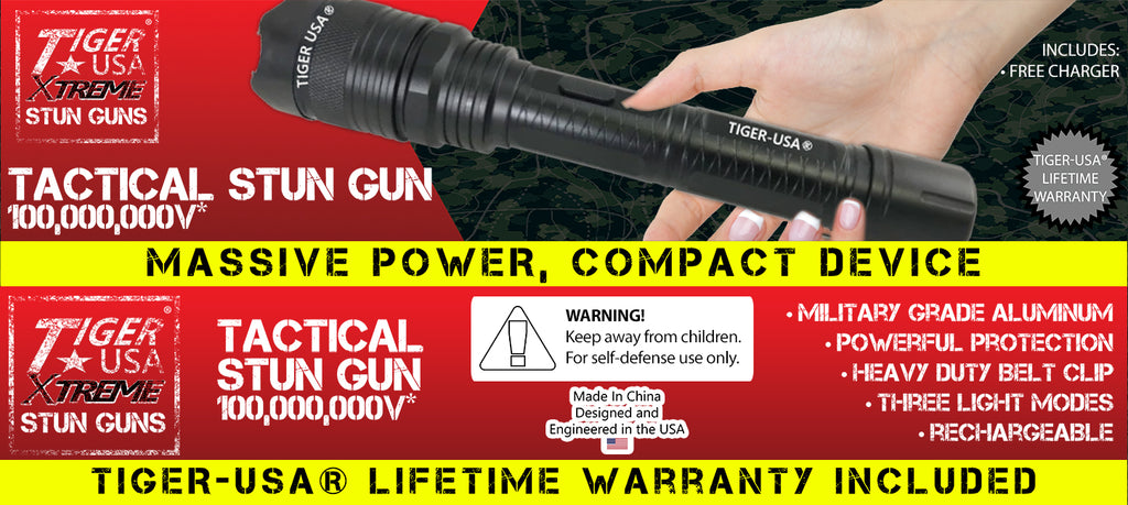 100 Mill Volt Tiger USA Xtreme Flashlight Self Defense Stun Gun