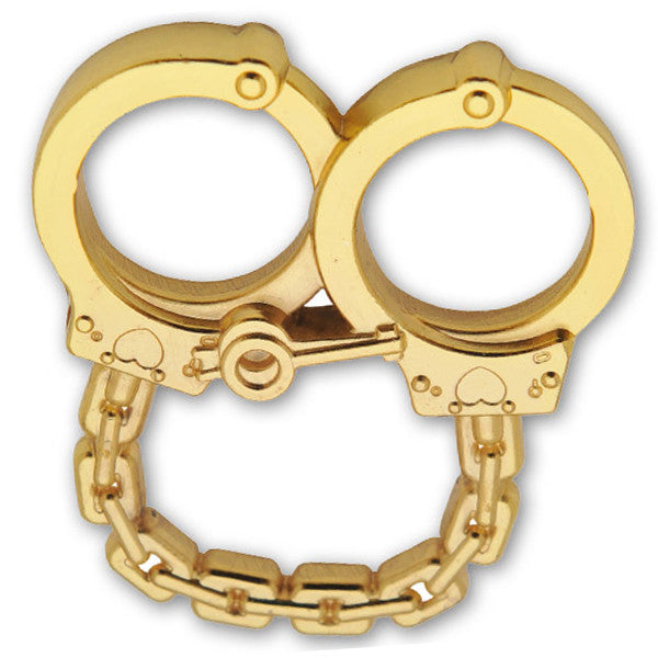 Tiger Tactical Mini Double Finger Belt Buckle/ Paper Weight-Handcuffs - Gold, , Panther Trading Company- Panther Wholesale