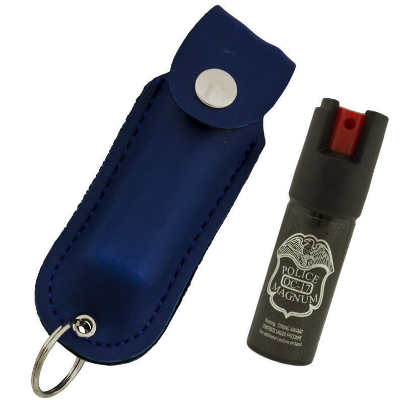 1/2 Ounce Police Strength OC-17 Magnum Pepper Spray W/ Keychain Case - Blue, , Panther Trading Company- Panther Wholesale